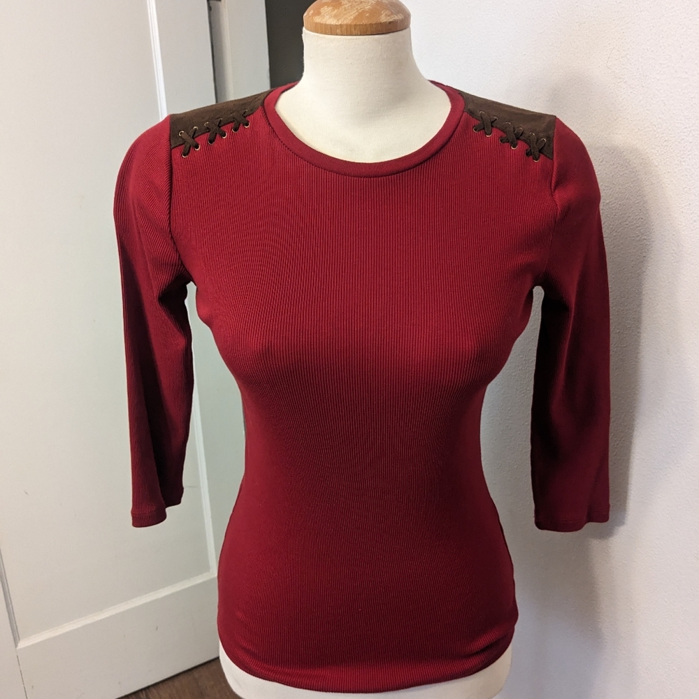 Ralph Lauren Red 3/4 slvs Knit Sweater Petite Size S